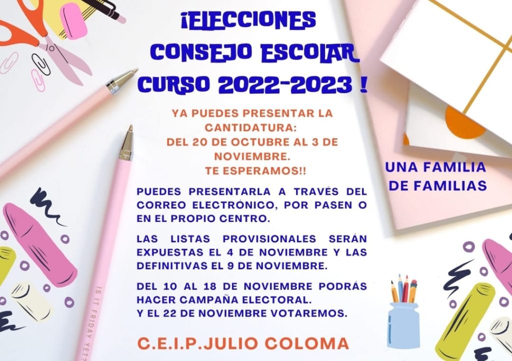 Elecciones consejo escolar 2022-2023 CEIP Julio Coloma